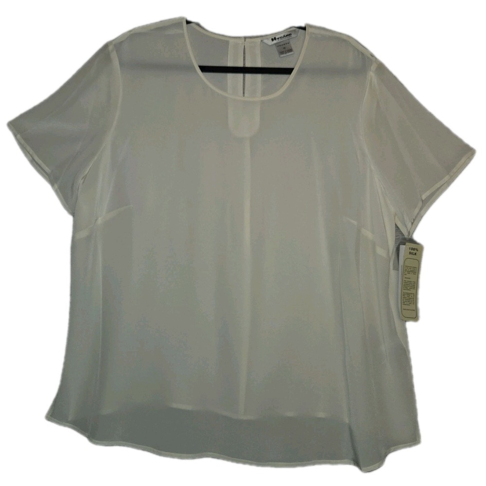 NYGARD COLLECTION 100% Silk Blouse‎ Women's Size 16 Top Semi-Sheer Cream Shirt